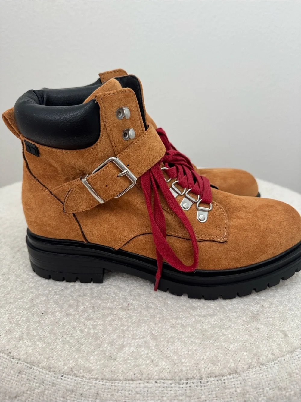 Women’s  Suede Tan Hiking/outdoor Boots with Red Laces-Like new condition